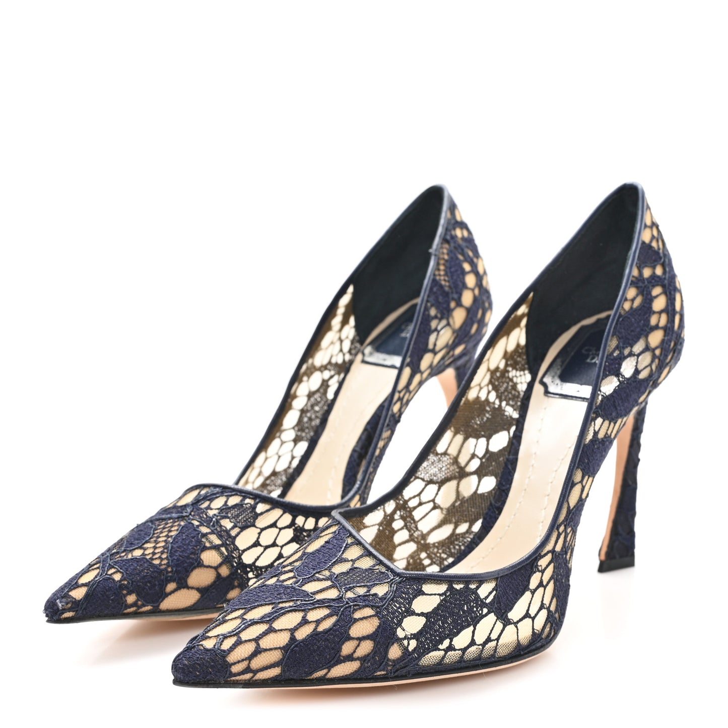 Calfskin Mesh Lace Pumps 36 Marine Blu