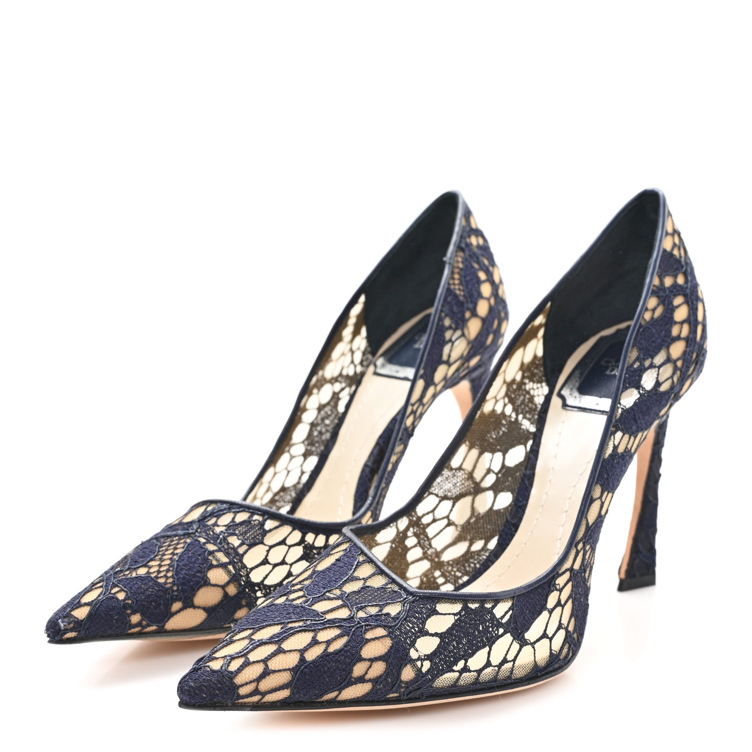 Christian Dior Calfskin Mesh Lace Pumps 36 Marine Blu 4 of 8