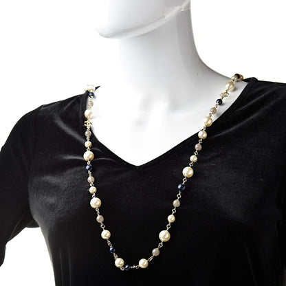 Chanel Baroque Pearl Bead Enamel CC Long Necklace Navy Gold 2 of 5