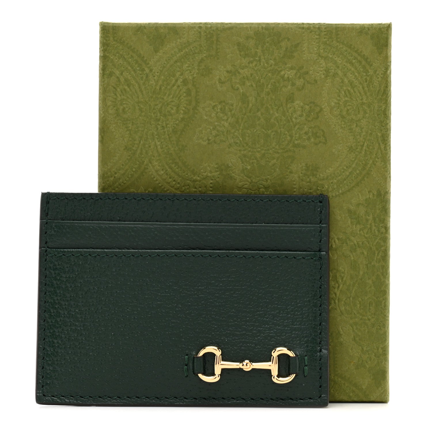 Gucci Textured Dollar Calfskin Horsebit 1955 Card Holder Green