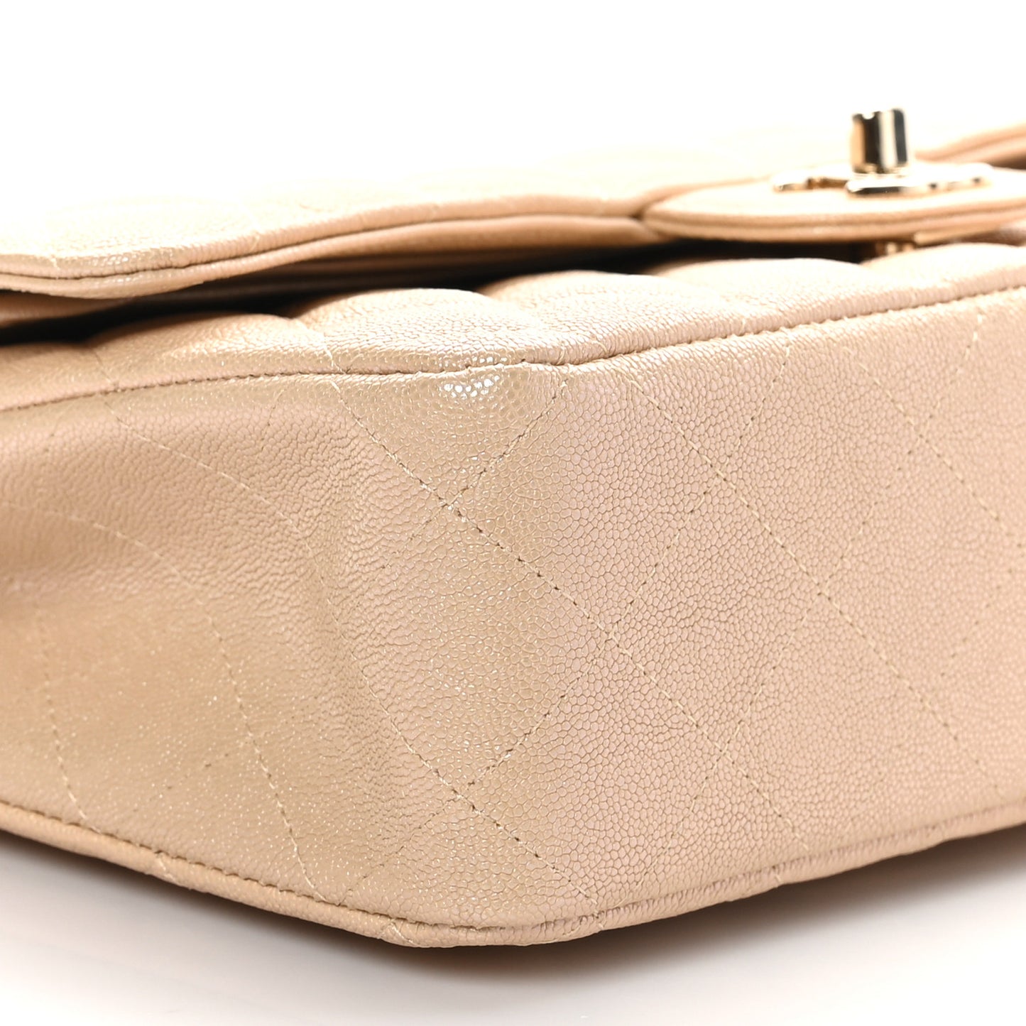 Iridescent Caviar Quilted Medium Double Flap Beige