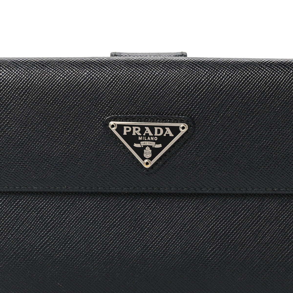 Saffiano Metal Triangle Large Flap Wallet Black