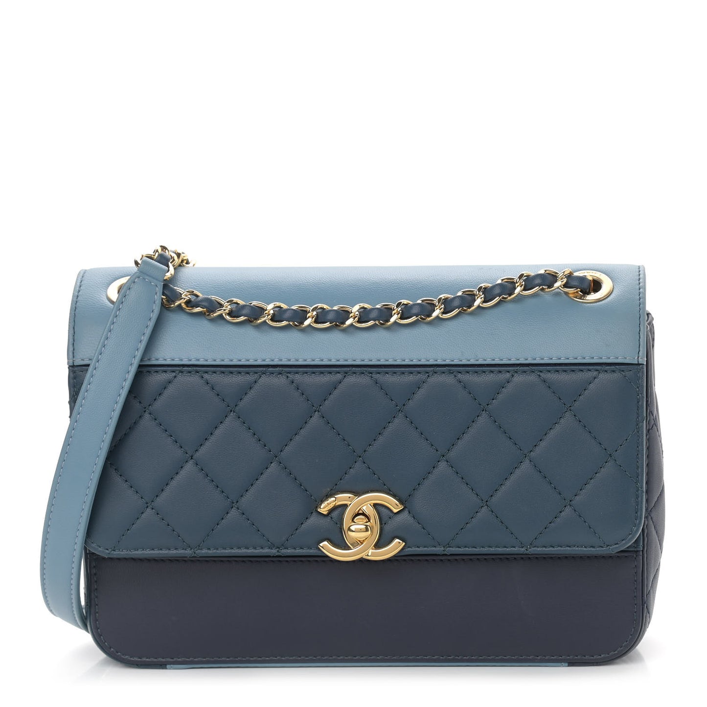Lambskin Quilted Bi-Color CC Flap Blue