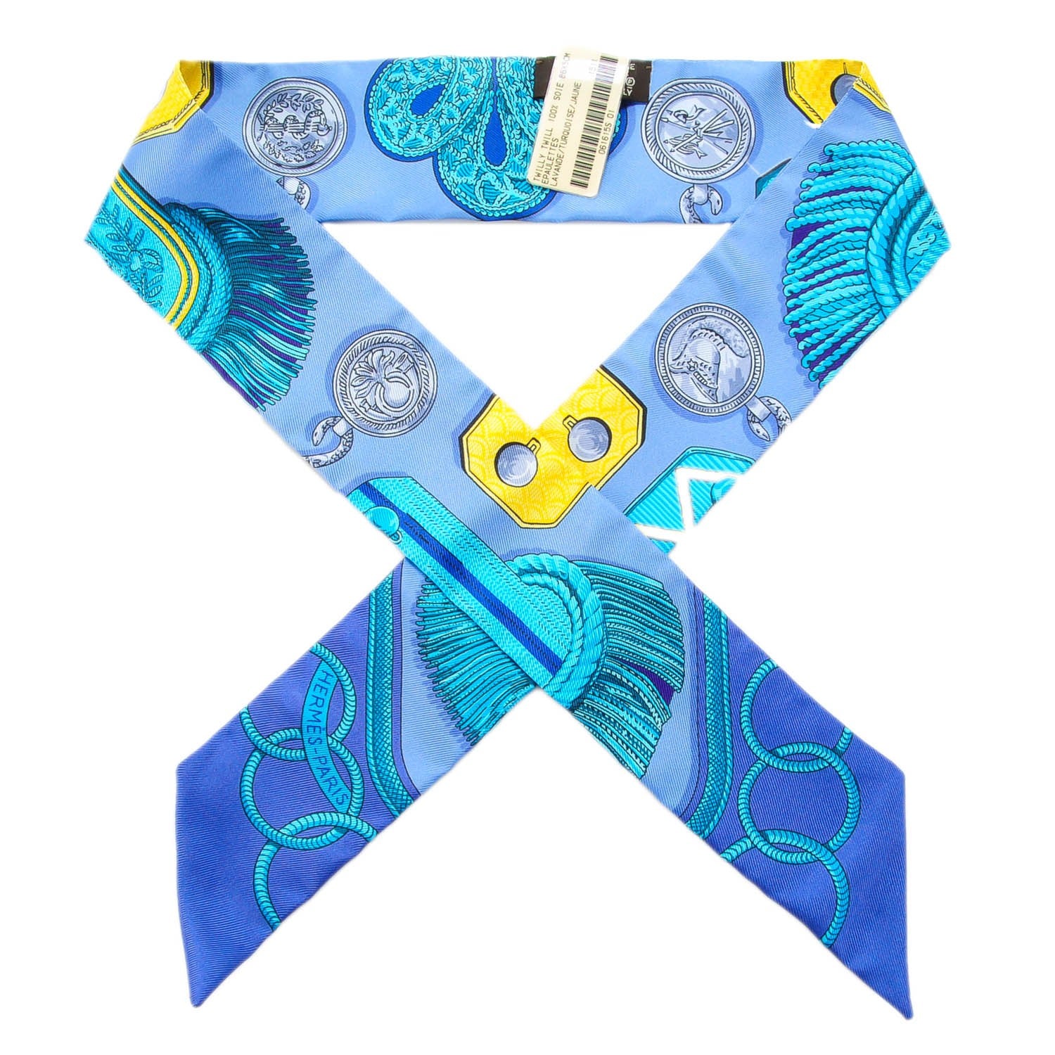 Hermes Silk Epaulettes Twilly Lavande Turquoise Jaune 1 of 7