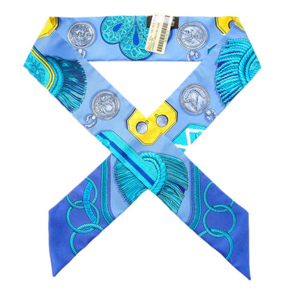 Hermes Silk Epaulettes Twilly Lavande Turquoise Jaune 1 of 7