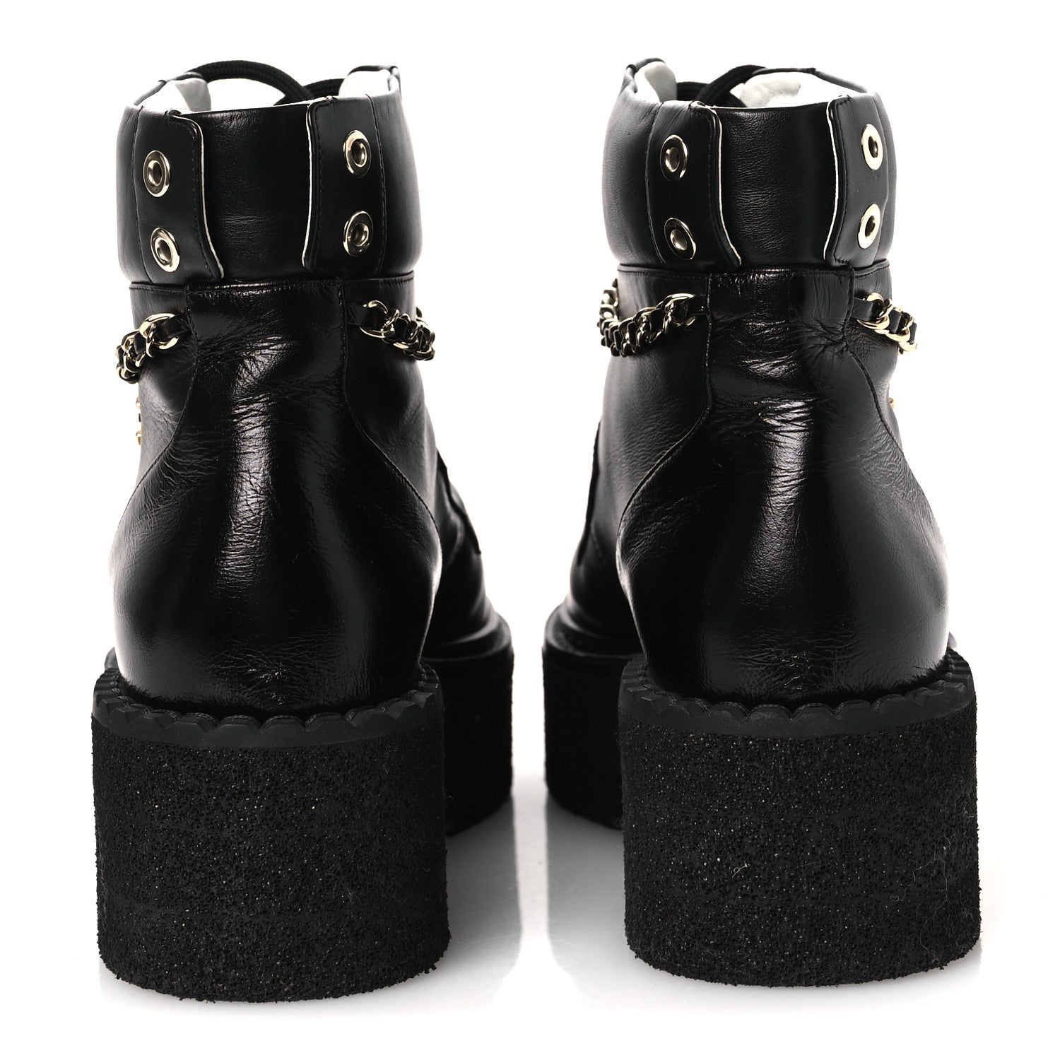 chanel ブーツ Chanel Calfskin Shiny Calfskin Chain Lace Up CC Short Boots 38.5