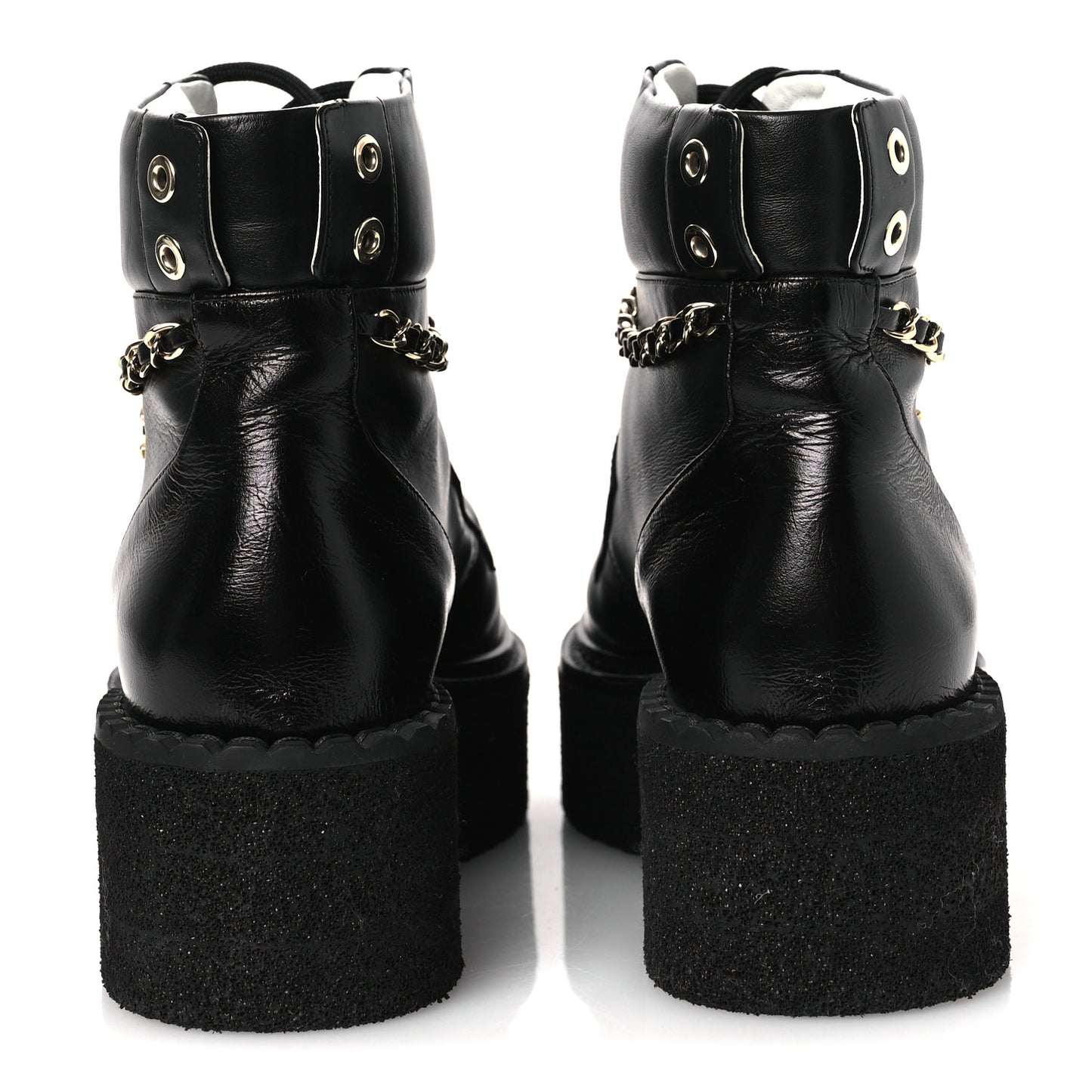 Calfskin Shiny Calfskin Chain Lace Up CC Short Boots 38.5 Black