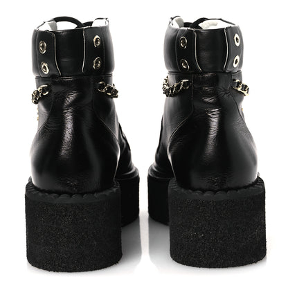 Chanel Calfskin Shiny Calfskin Chain Lace Up CC Short Boots 38.5 Black 7 of 11