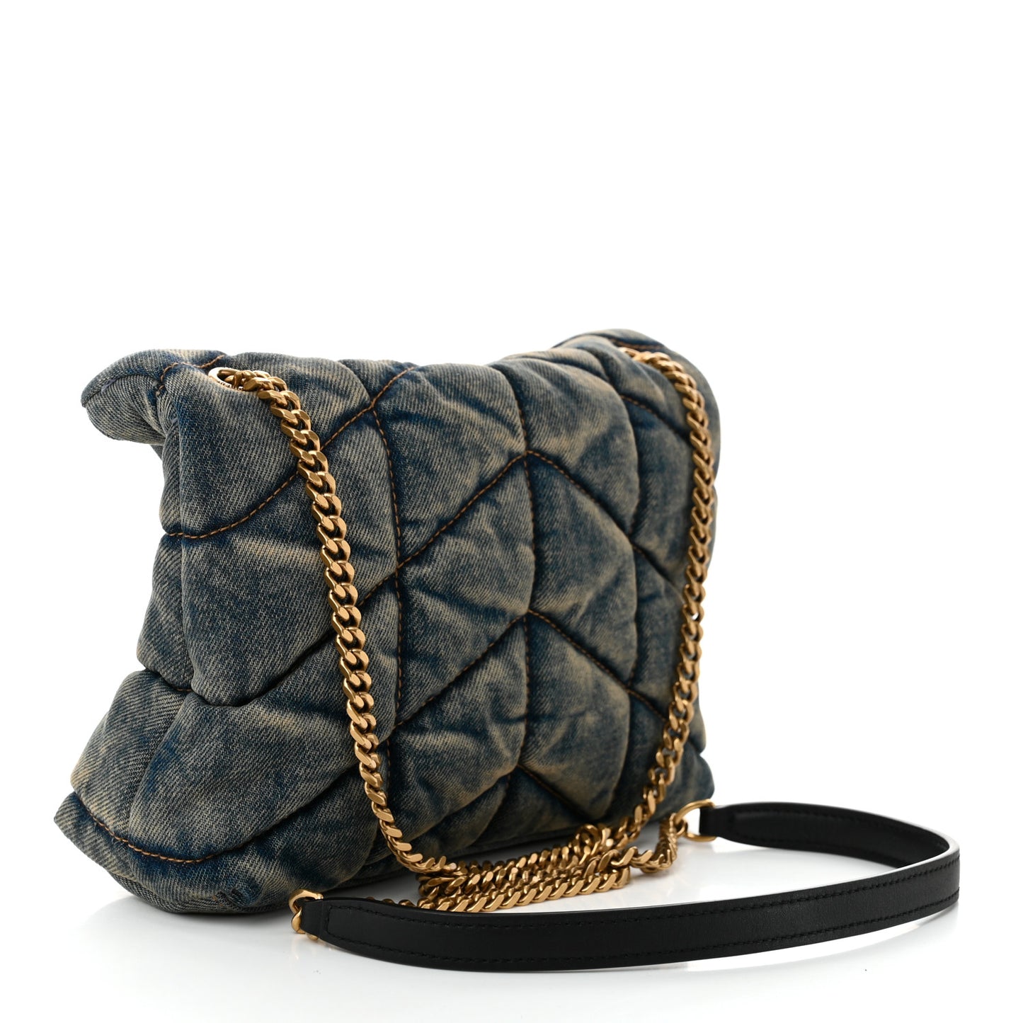 Denim Quilted Toy Loulou Puffer Monogram Chain Satchel Blue Black