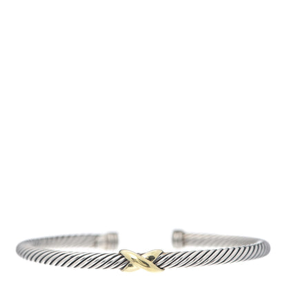 David Yurman Sterling Silver 18K Yellow Gold 4mm X Station Cable Bracelet 1 of 5
