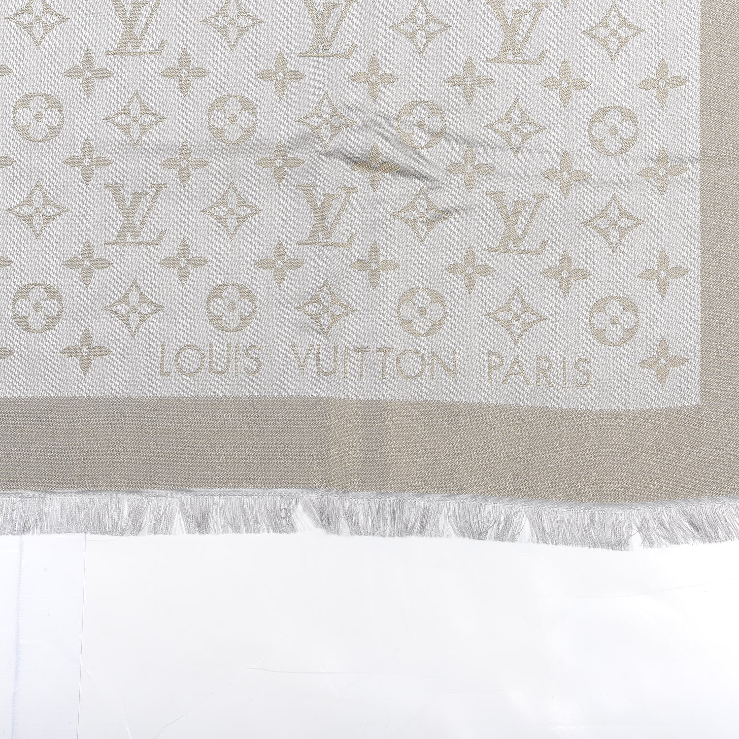 Louis Vuitton Silk Lurex Wool Monogram Shine Shawl Greige 2 of 3