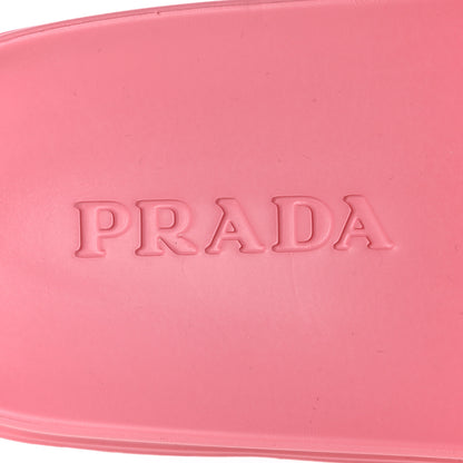 Prada EVA Rubber Triangle Logo Embossed Womens Lug Sole 20mm Slide Sandals 38 Begonia 7 of 8