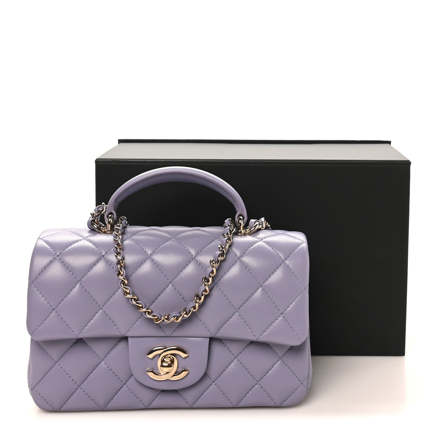 Chanel Lambskin Quilted Mini Top Handle Rectangular Flap Light Purple 11 of 11