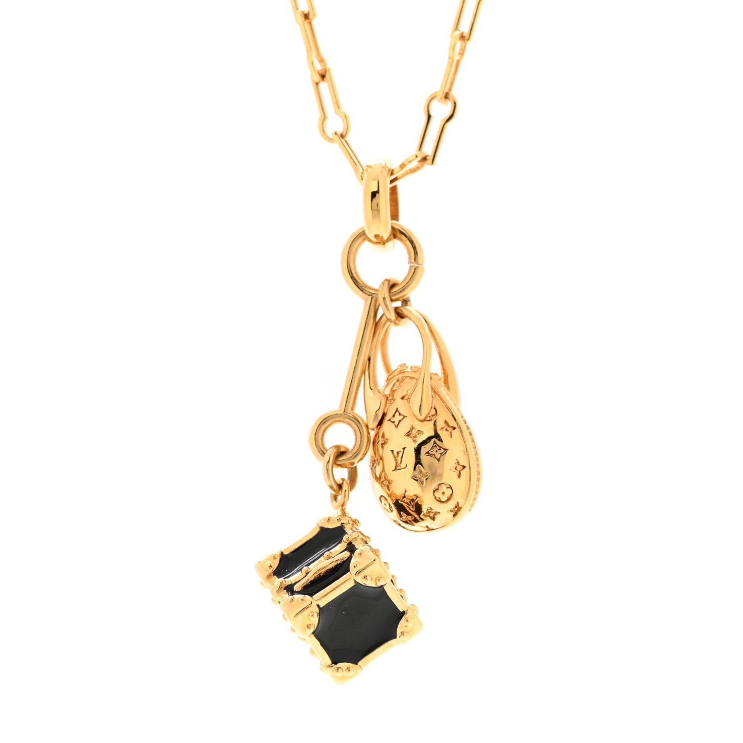 Louis Vuitton Monogram LV Luggage Charms Necklace Gold 4 of 6