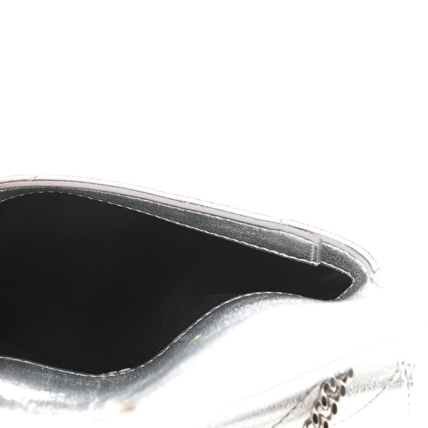 Metallic Lambskin Quilted Double Flap Bag Silver