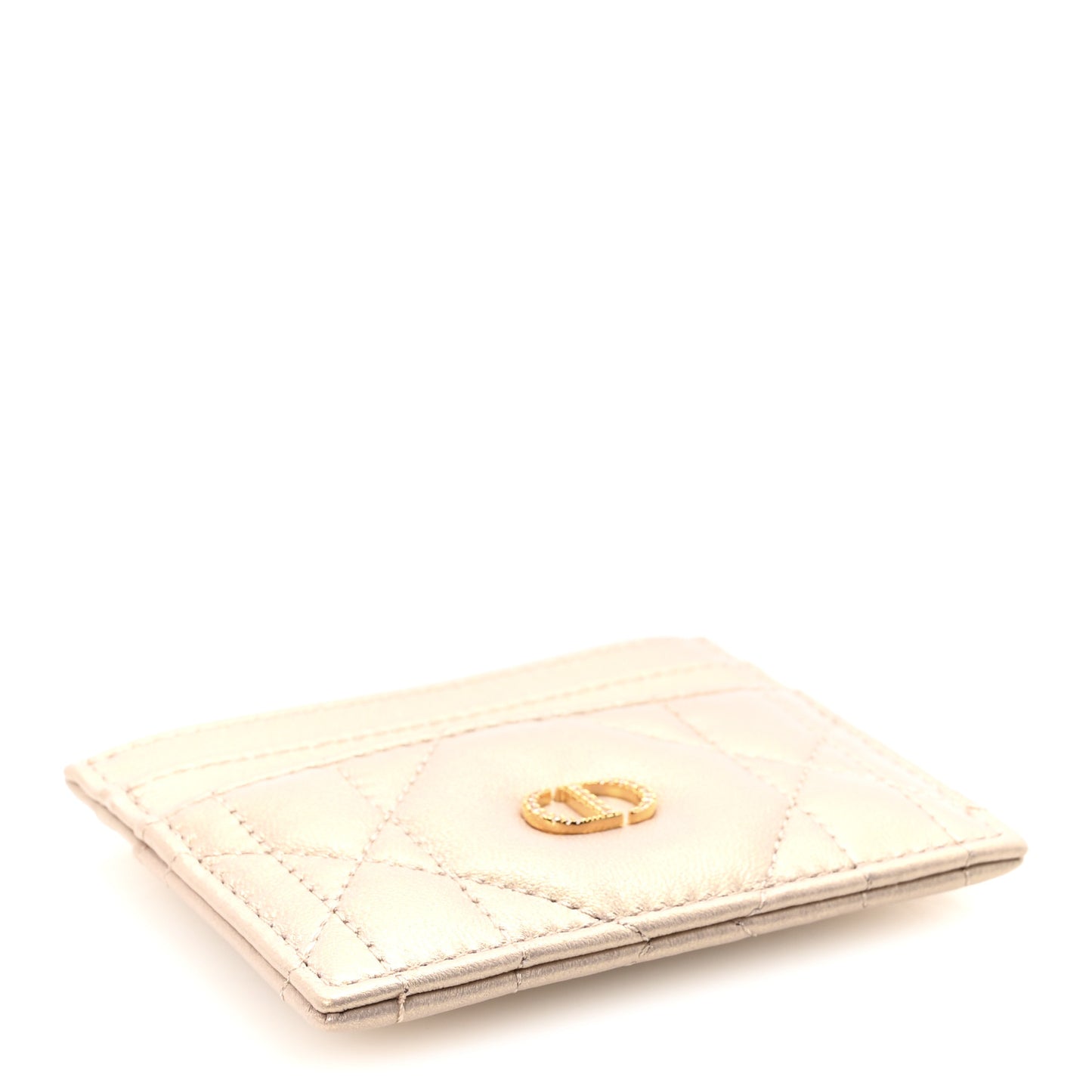 Lambskin Cannage Caro Freesia Card Holder Bronze Rose