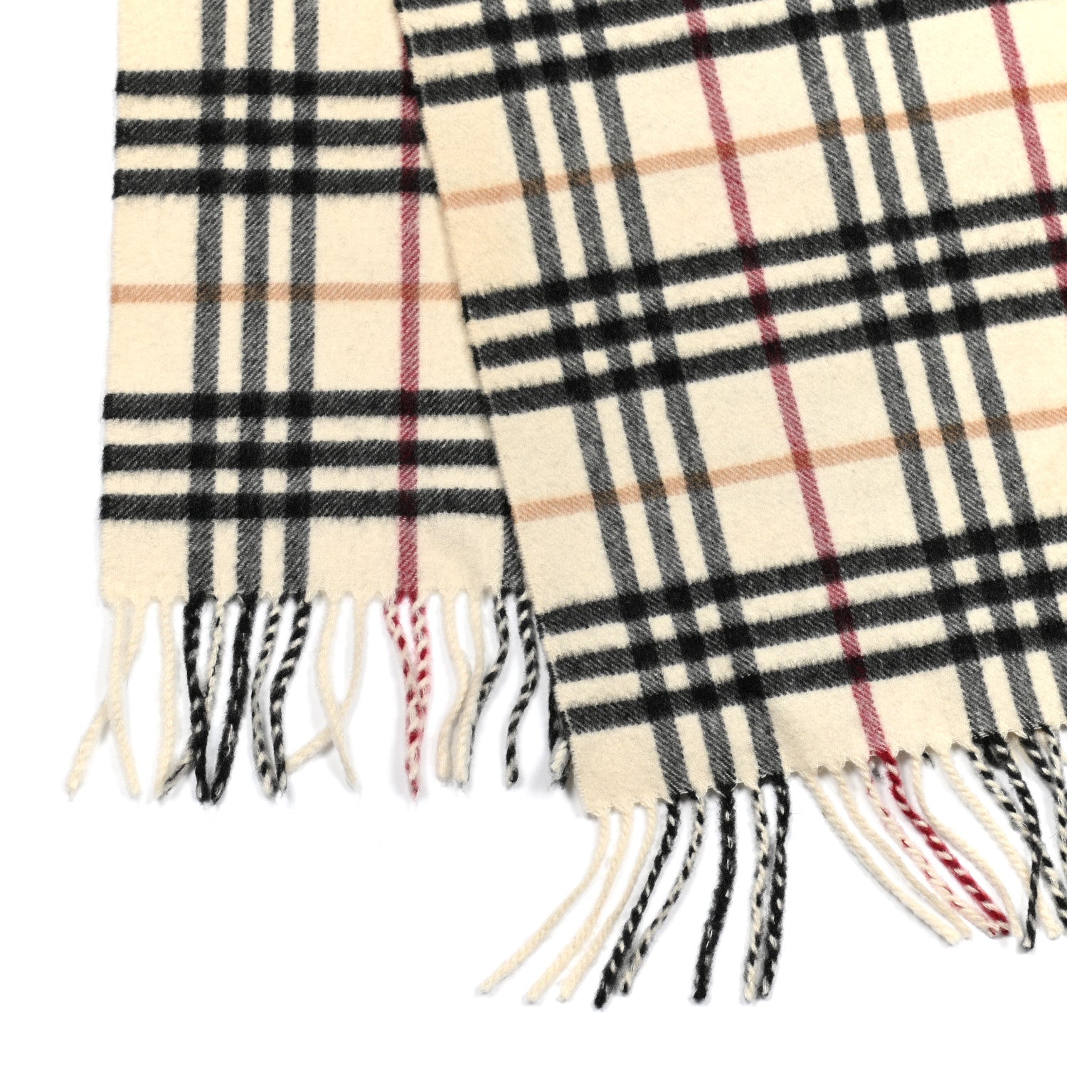 Burberry Cashmere Vintage Check Fringe Scarf Ivory 3 of 4
