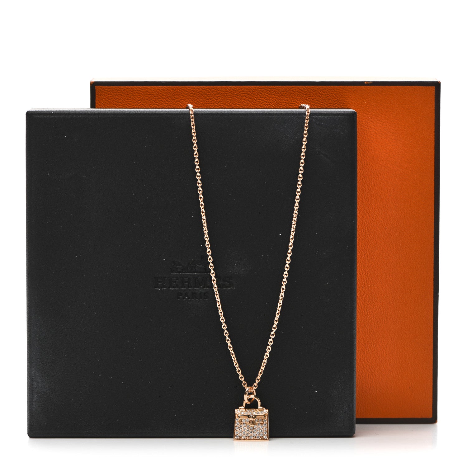 Hermes 18K Rose Gold Diamond Kelly Amulette Pendant Necklace 5 of 5