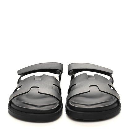 Hermes Calfskin Womens Chypre Sandals 39.5 Black 2 of 9