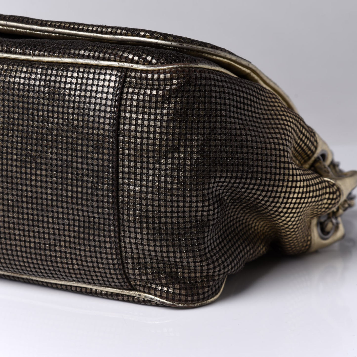 Metallic Lambskin Perforated Hollywood Accordion Flap Bag Gold