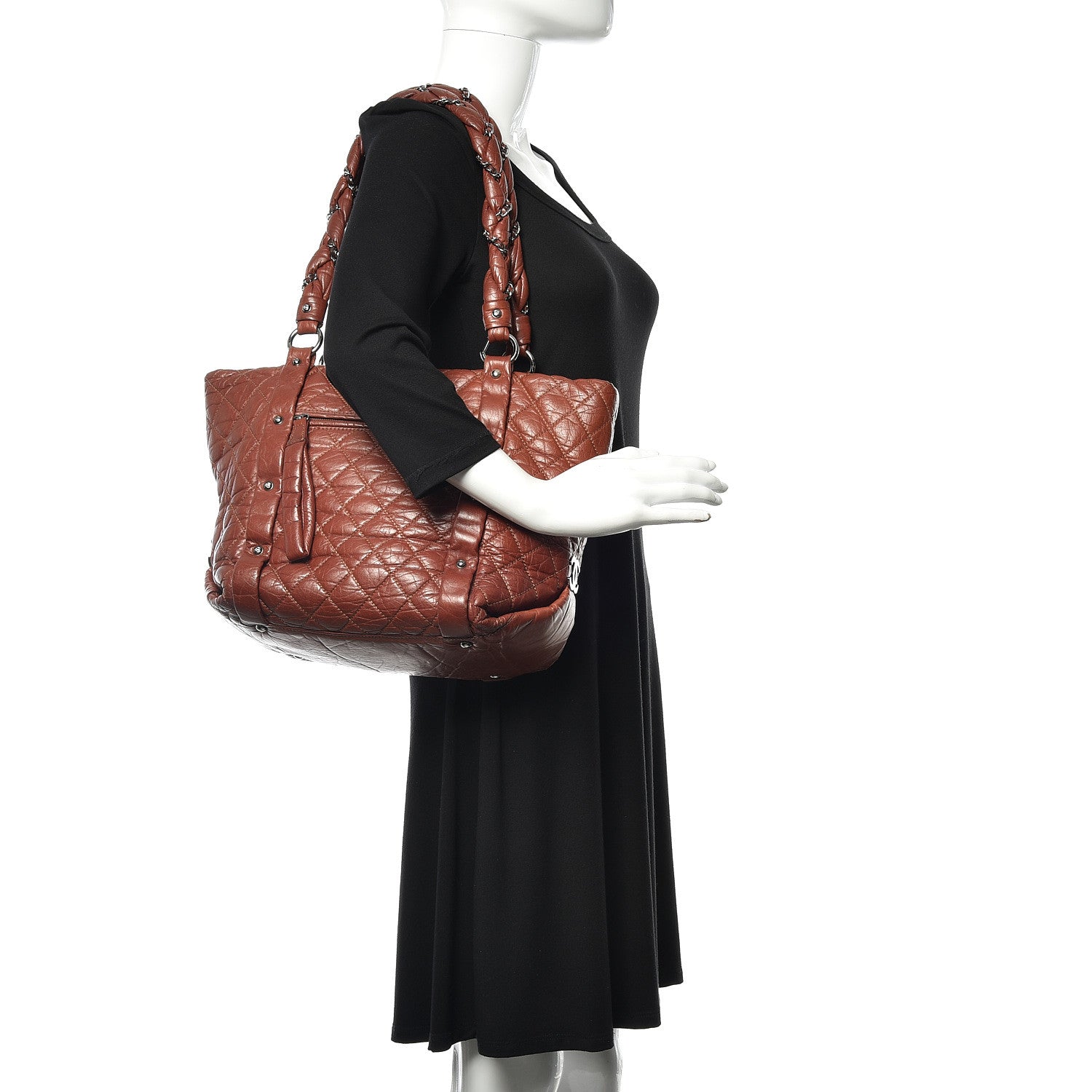 Chanel Distressed Lambskin Vintage Ligne Lady Braid Tote Brown 2 of 14