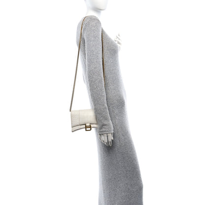 Balenciaga Shiny Calfskin Crocodile Embossed Hourglass Chain Bag White 2 of 10