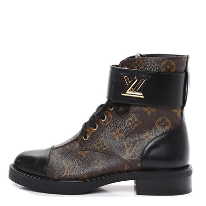 Louis Vuitton Calfskin Monogram Wonderland Flat Ranger Boots 38 Black 1 of 7