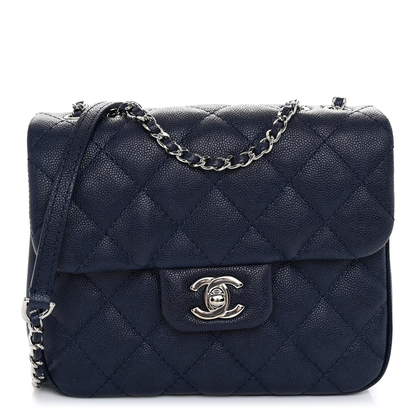 Caviar Quilted Small Urban Companion Flap Navy