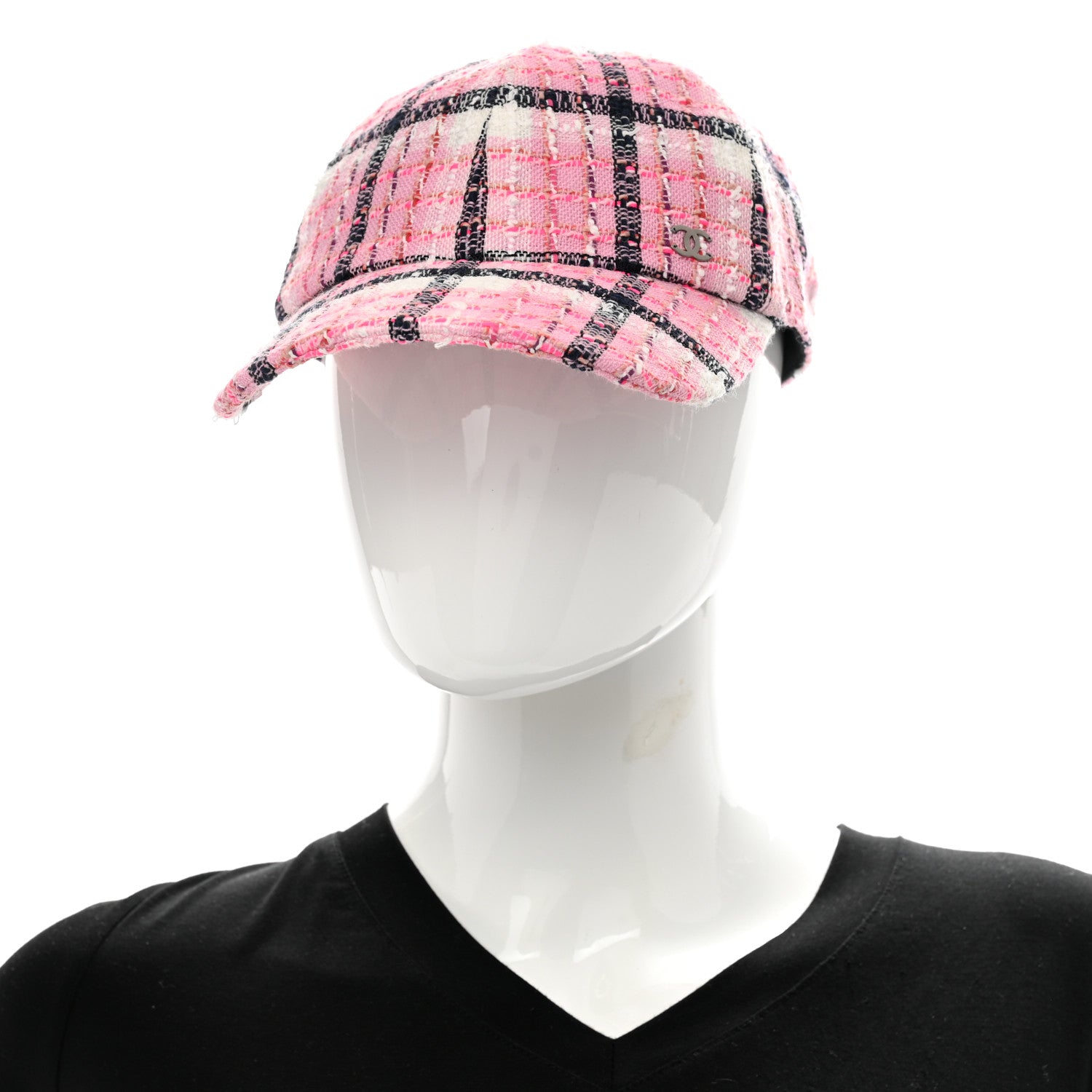Chanel Cotton Wool Tweed CC Cap Hat Pink Navy Blue White 2 of 9