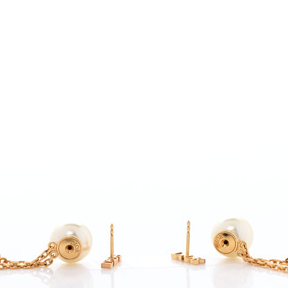 Christian Dior Pearl Crystal Tribales Dangle Chain Earrings Gold 3 of 4