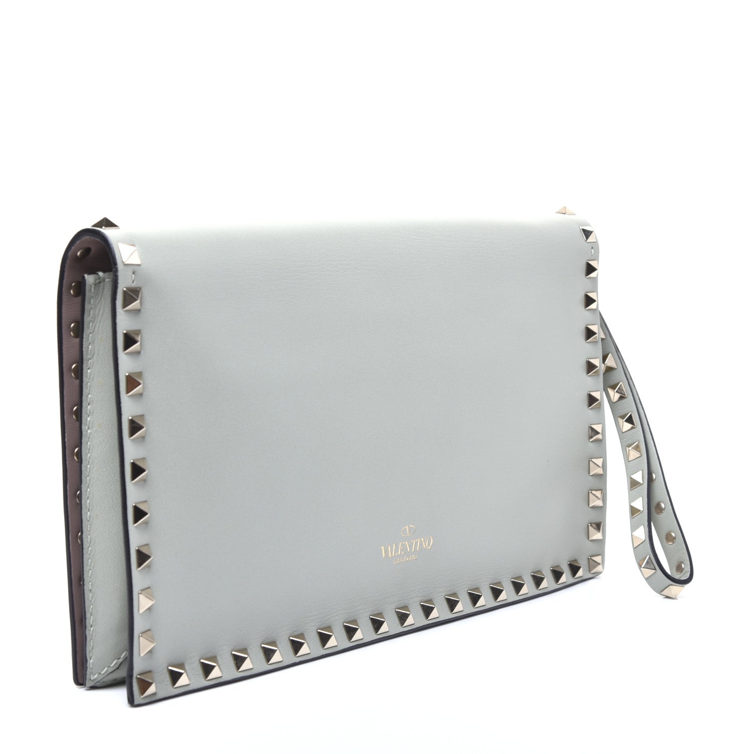 Valentino Garavani Nappa Rockstud Wristlet Clutch Water Green 3 of 14