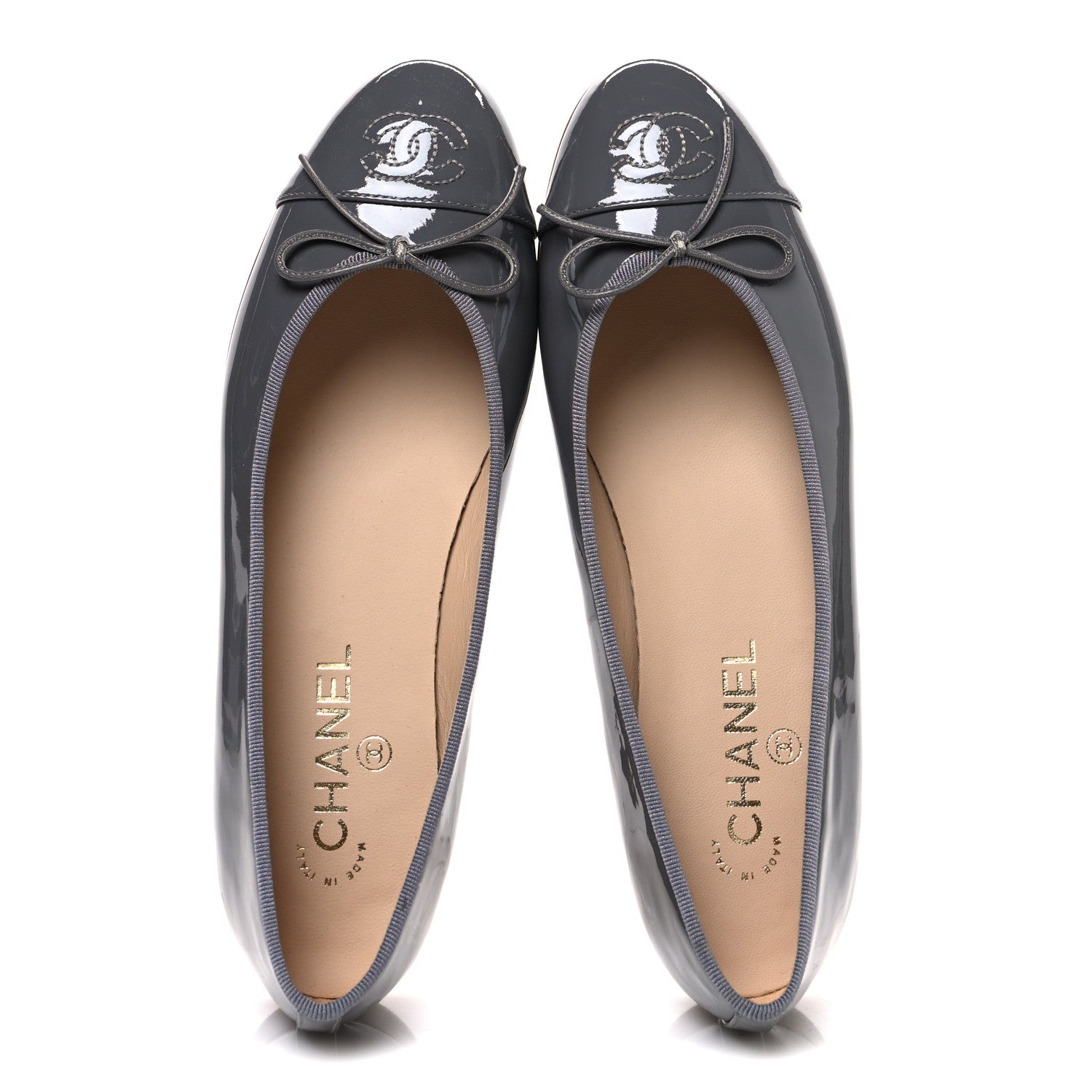 Chanel Patent Calfskin CC Cap Toe Ballerina Flats 39.5 Dark Grey 2 of 11