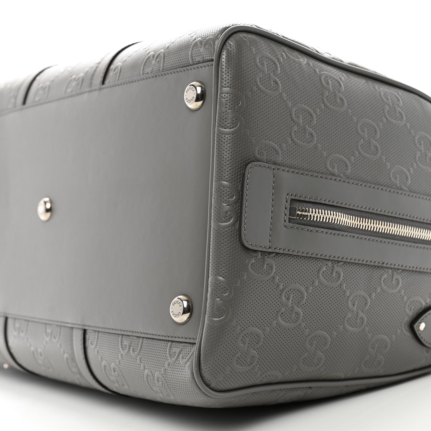 Gucci Calfskin GG Tennis Embossed Duffle Bag  Grey 9 of 10