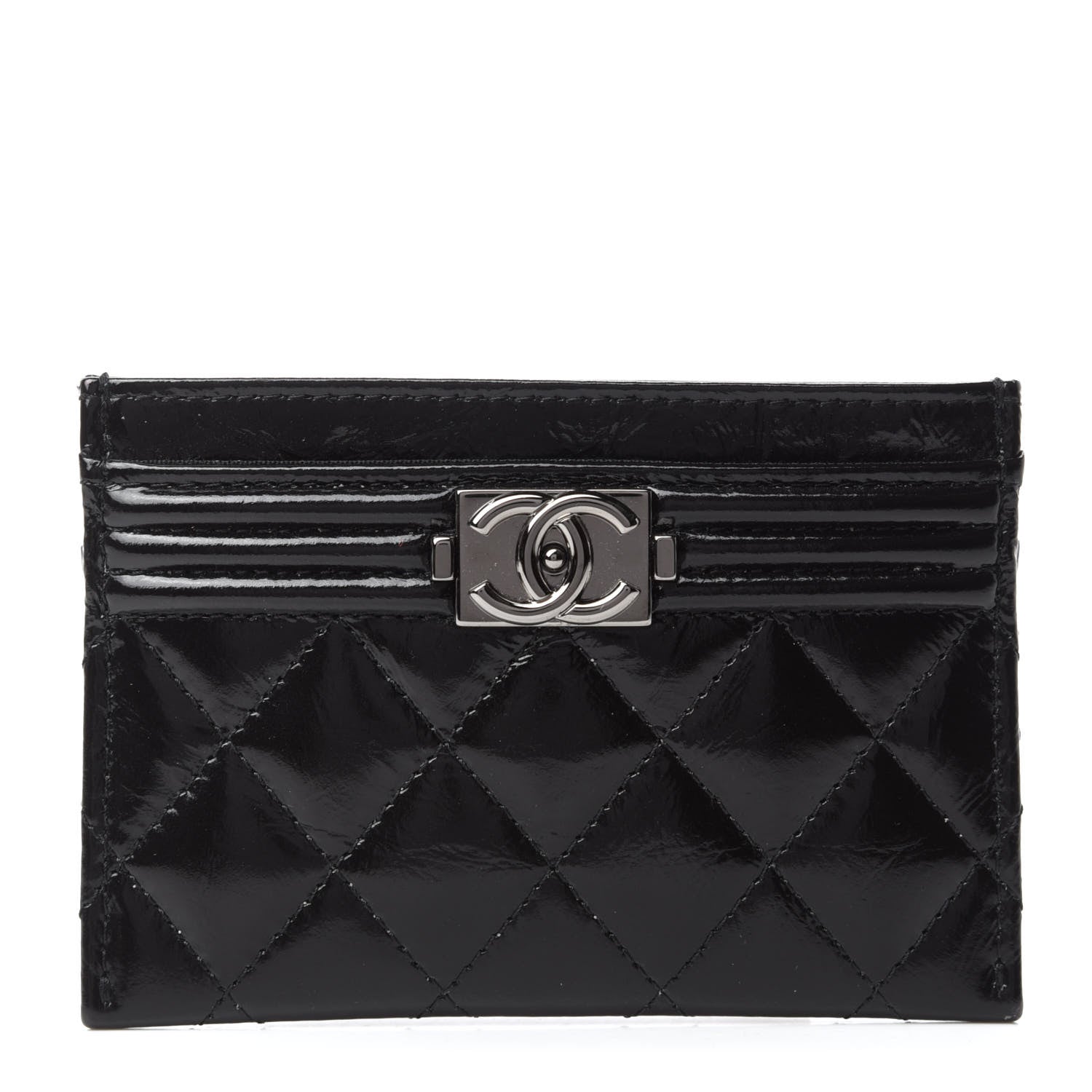 Chanel Glazed Calfskin Quilted Boy Card Holder Black 1 of 8