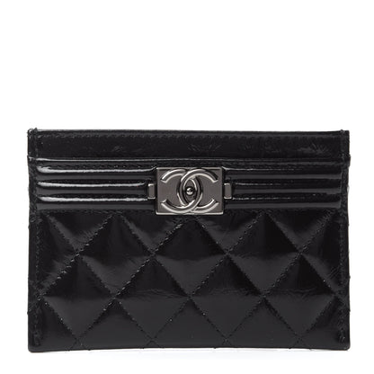 Chanel Glazed Calfskin Quilted Boy Card Holder Black 1 of 8
