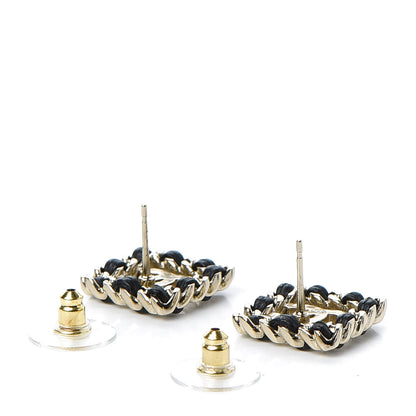 Chanel Crystal Lambskin Chain Sergeant Chanel Stud Earrings Black Gold 3 of 5