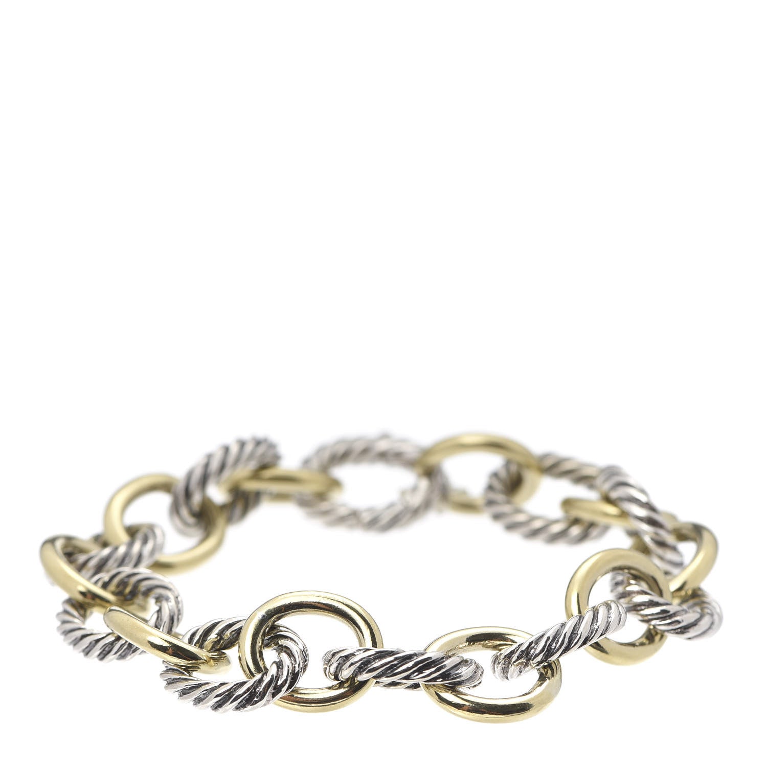 David Yurman Sterling Silver 18K Yellow Gold 12mm Large Oval Link Bracelet 1 of 4