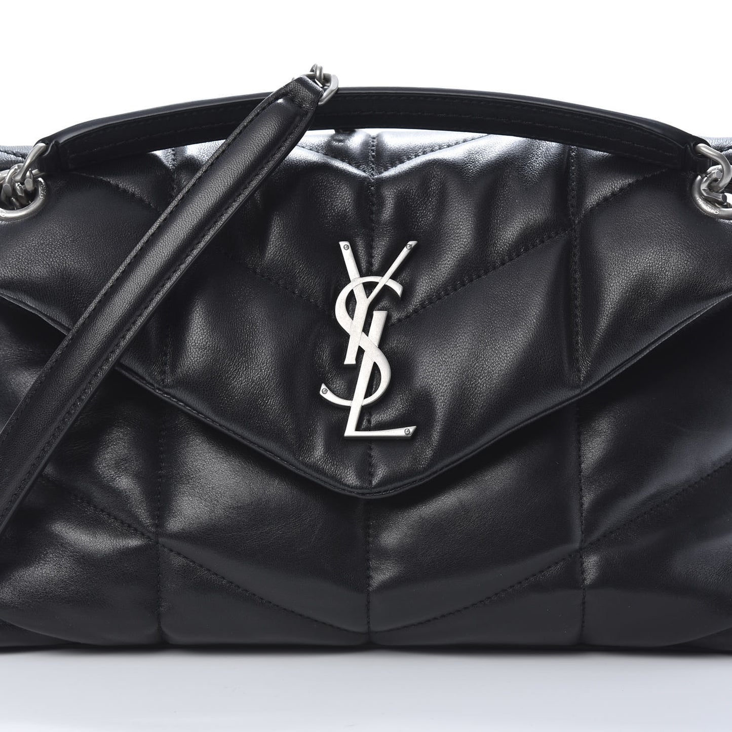 Lambskin Quilted Small Loulou Puffer Monogram Chain Satchel Black