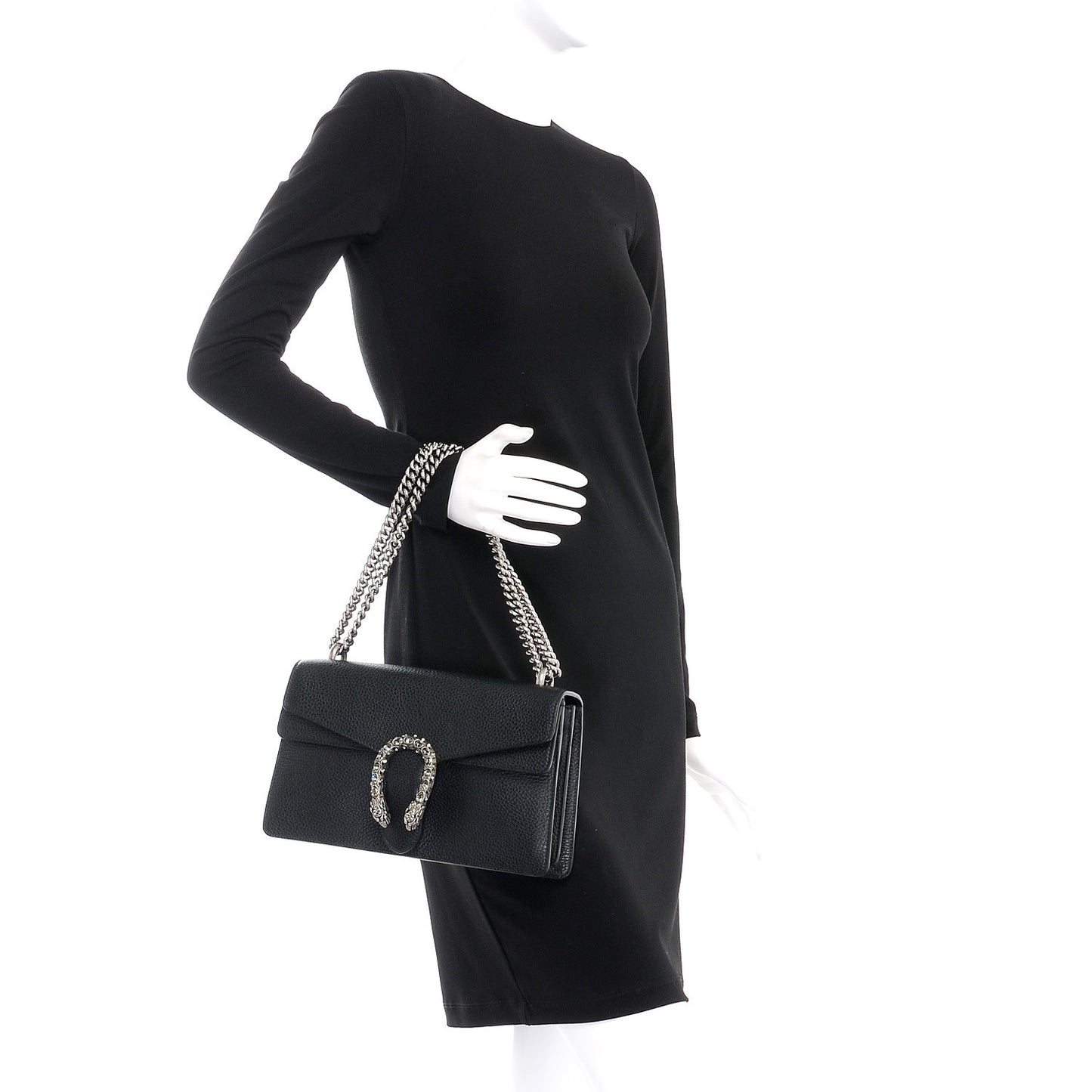 Pebbled Calfskin Small Dionysus Shoulder Bag Black
