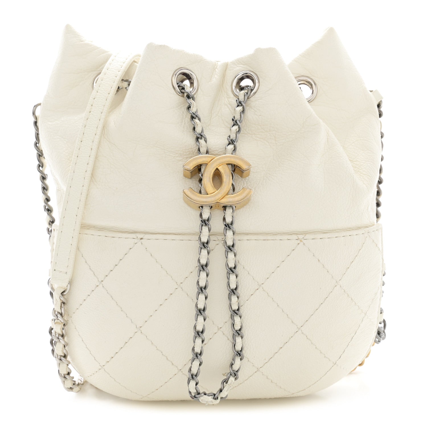 Chanel Aged Calfskin Quilted Small Gabrielle Bucket White 1 of 15