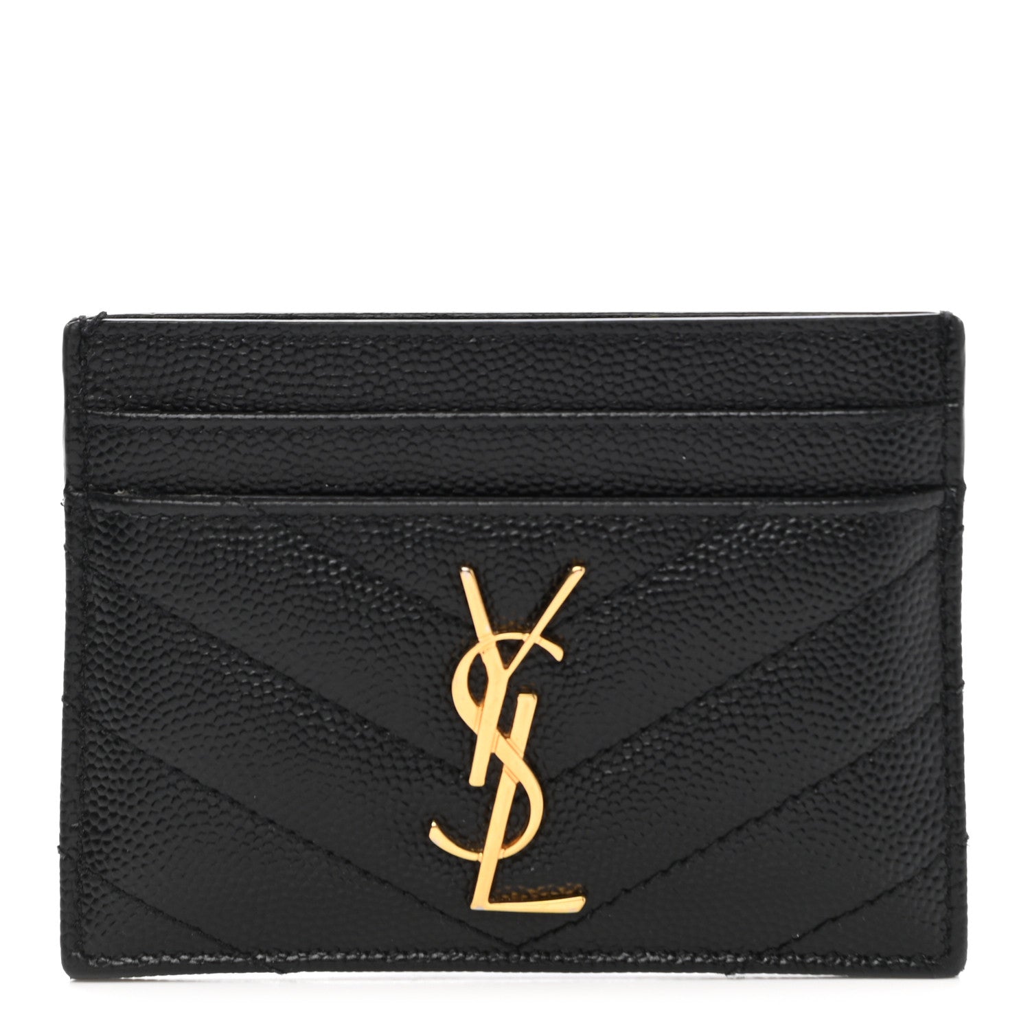Saint Laurent Grain De Poudre Matelasse Chevron Monogram Credit Card Case Black 1 of 8