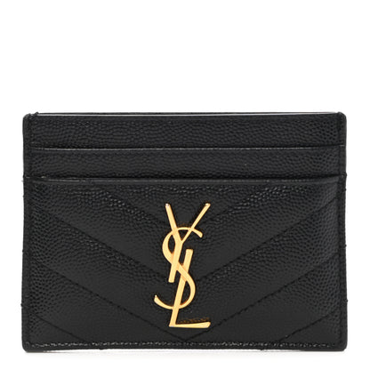 Saint Laurent Grain De Poudre Matelasse Chevron Monogram Credit Card Case Black 1 of 8
