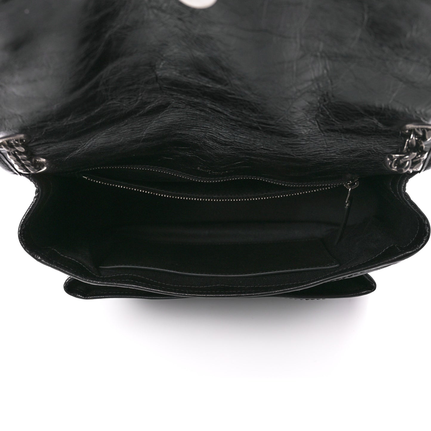 Crinkled Calfskin Matelasse Monogram Medium Niki Chain Satchel Black
