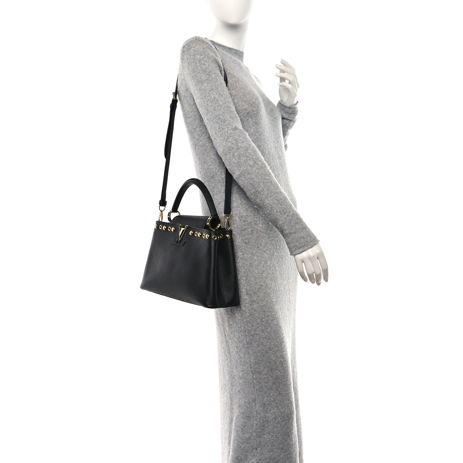 Louis Vuitton Taurillon Studded Capucines PM Black 3 of 9
