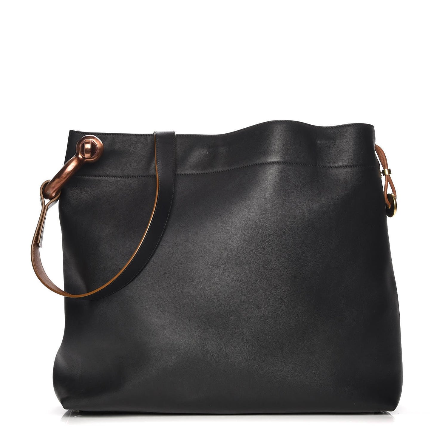 Calfskin Fisherman Hook Drawstring Hobo Bag Black