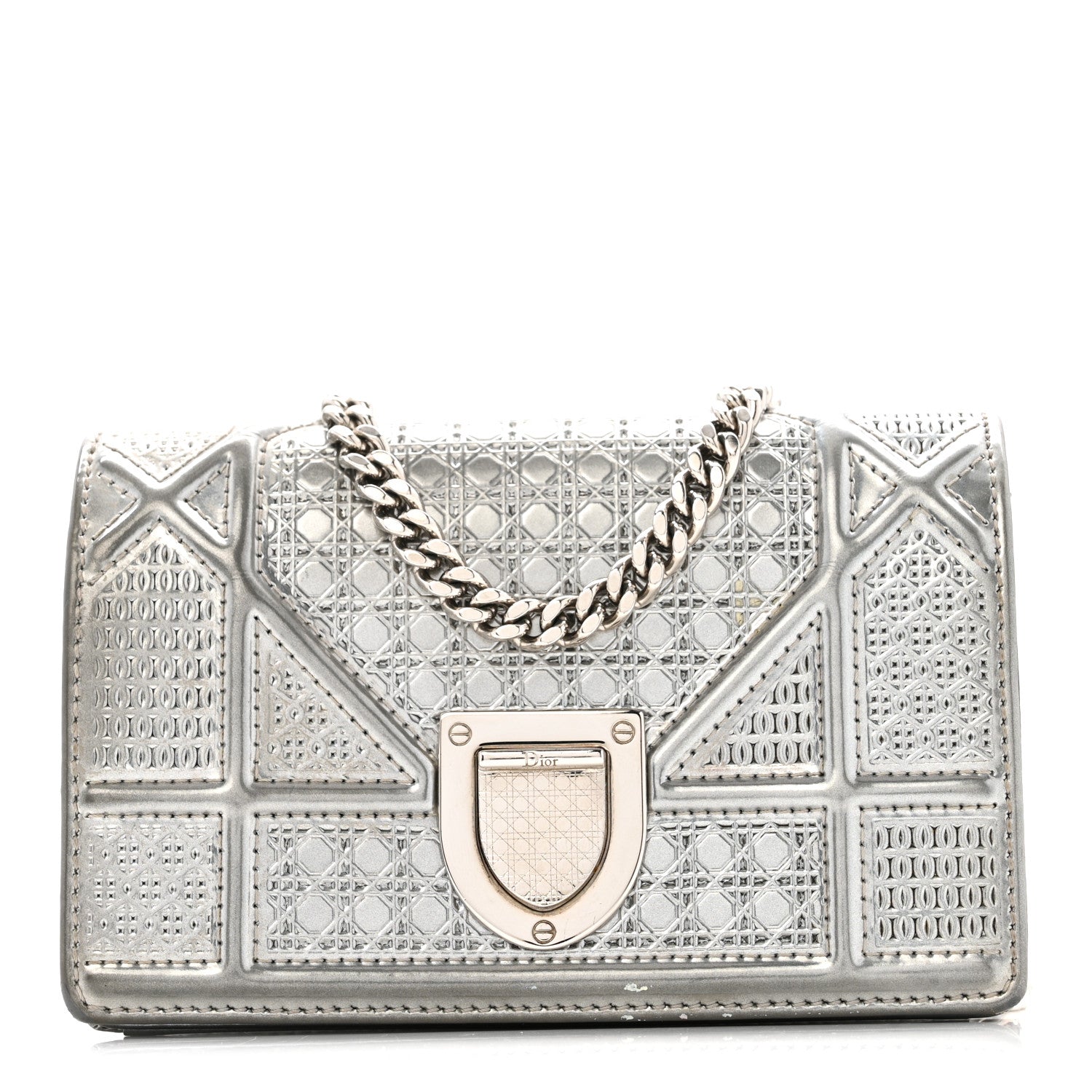 Christian Dior Metallic Patent Micro-Cannage Baby Diorama Flap Bag Silver 1 of 15