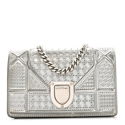 Christian Dior Metallic Patent Micro-Cannage Baby Diorama Flap Bag Silver 1 of 15