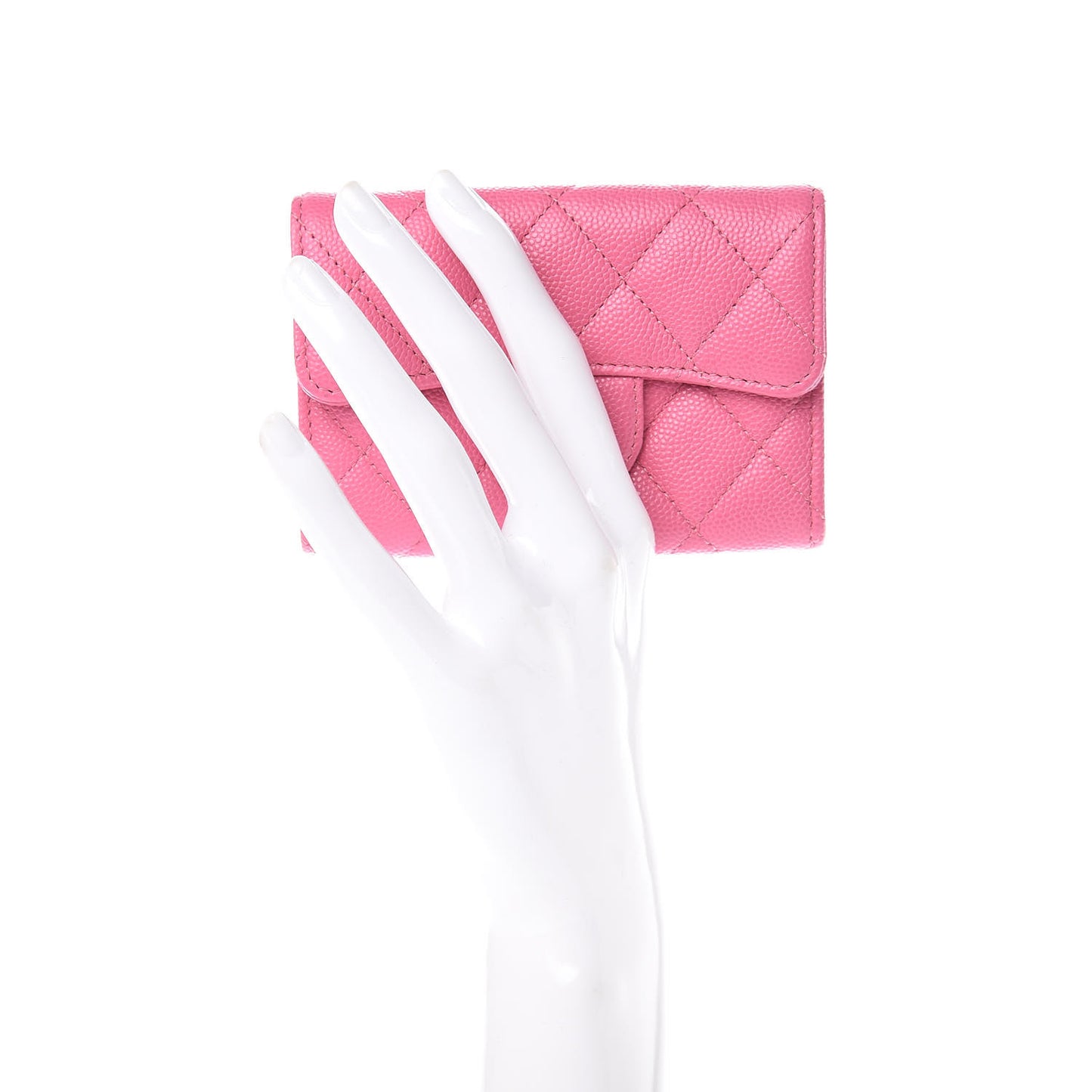 Caviar Quilted Flap Card Holder Pink