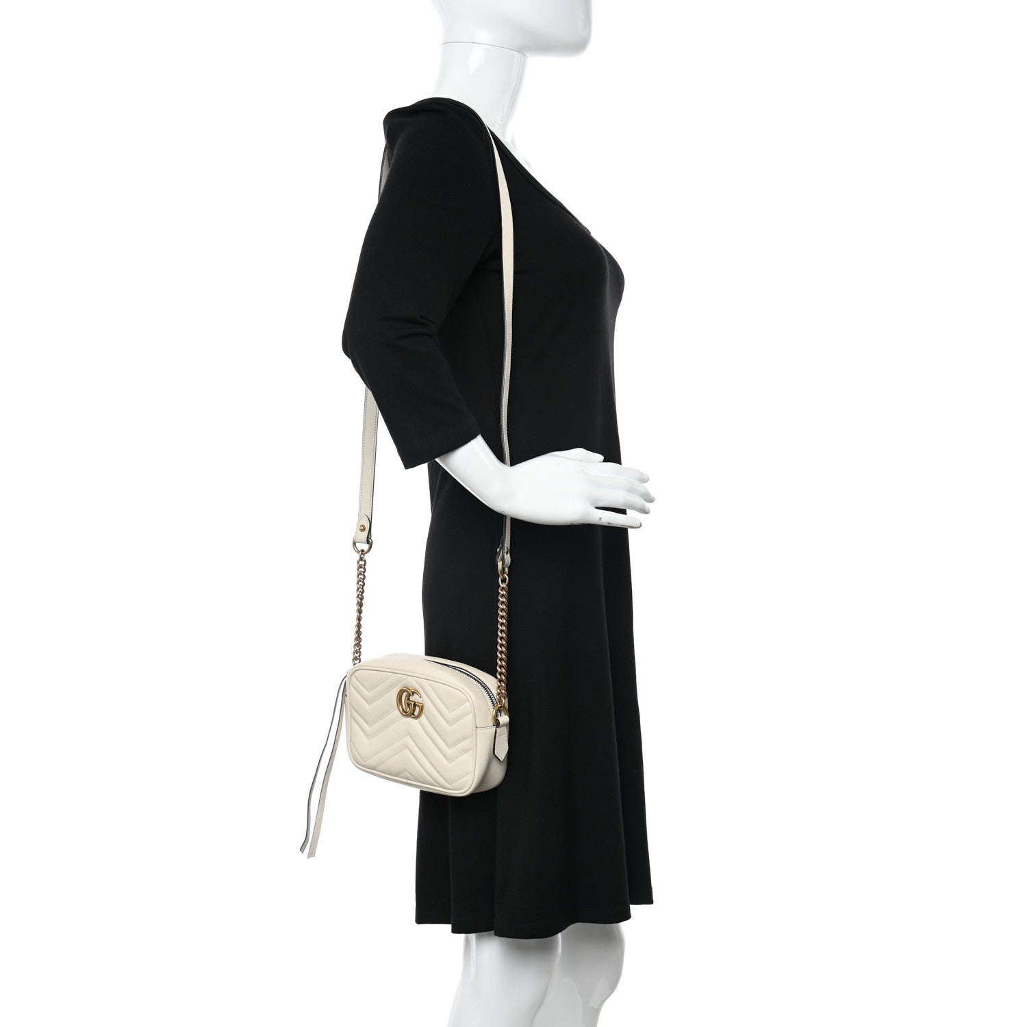 Gucci Calfskin Matelasse Mini GG Marmont Chain Shoulder Bag White 2 of 11