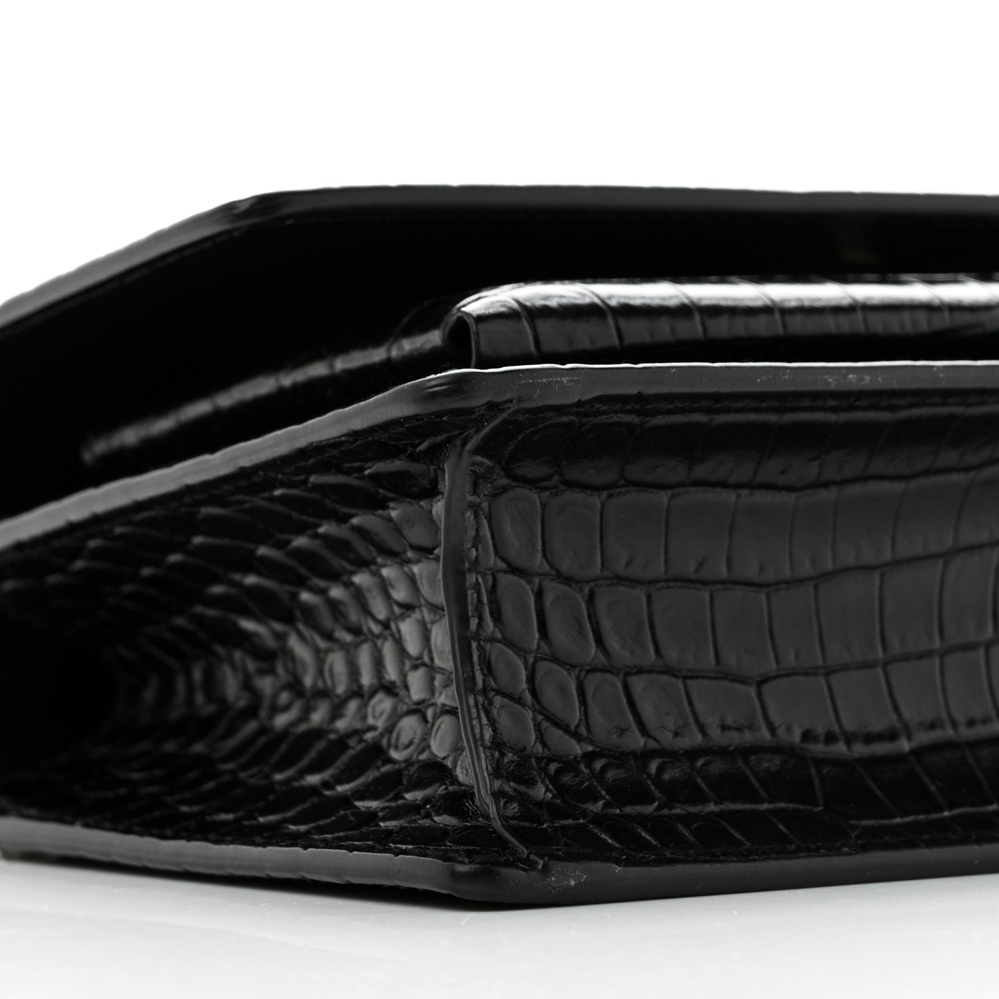 Calfskin Crocodile Embossed Monogram Sunset Chain Wallet Black